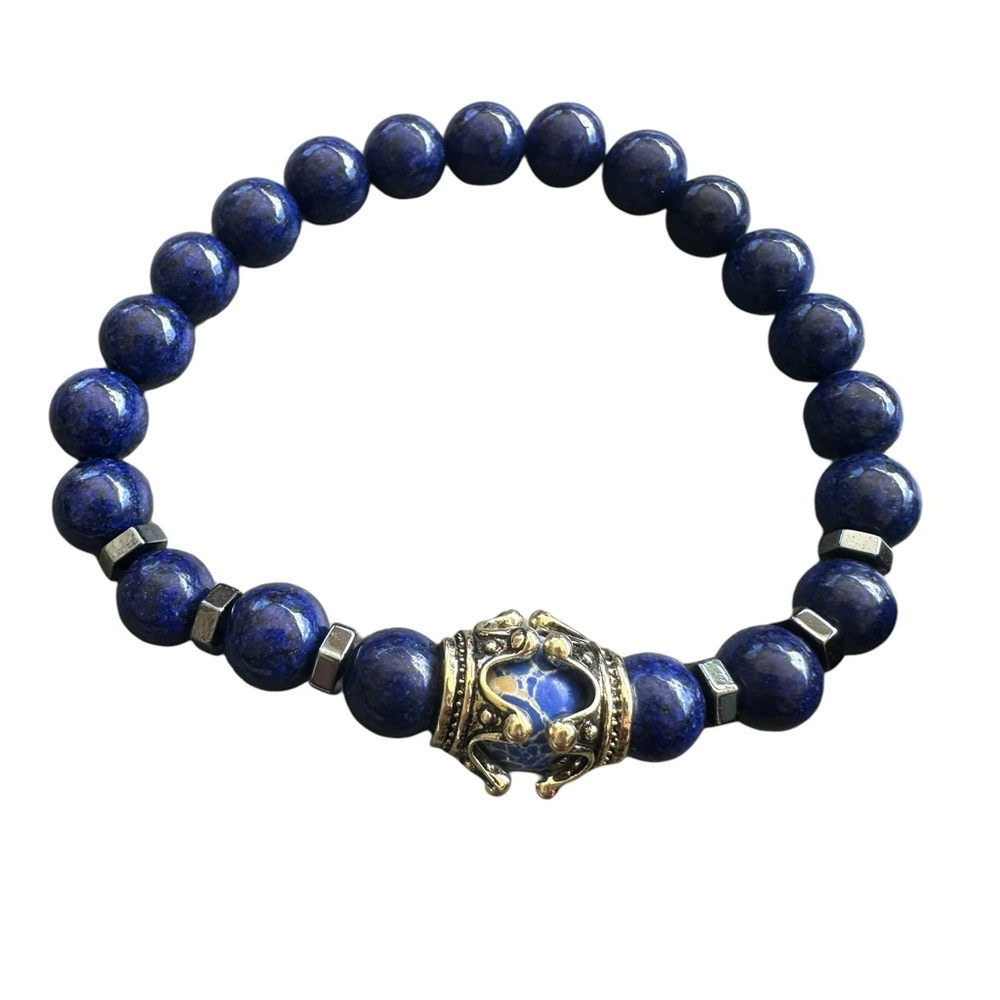 Imperial Stone Blue and Silver Beaded Stretch Bracelet